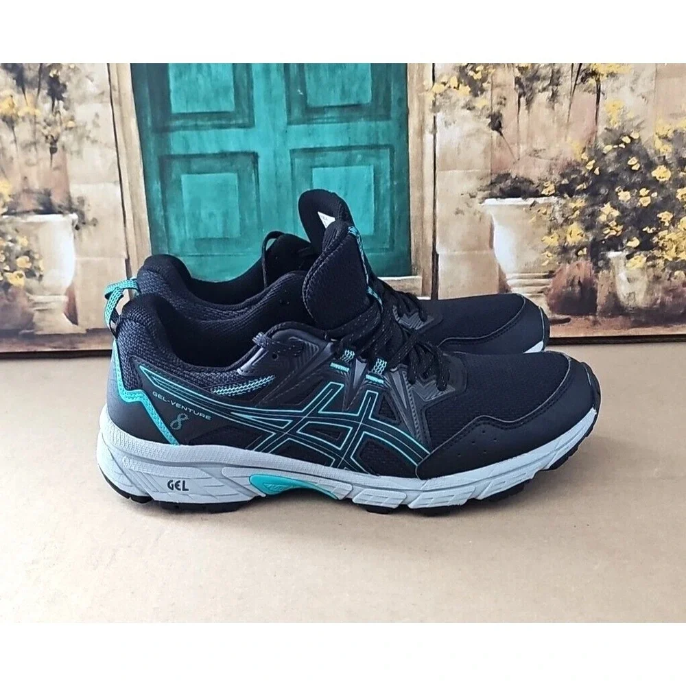 ASICS GEL-Venture 8 Lace-Up Low Top‎ Running Shoes Sneakers, Black/Teal, Sz 10